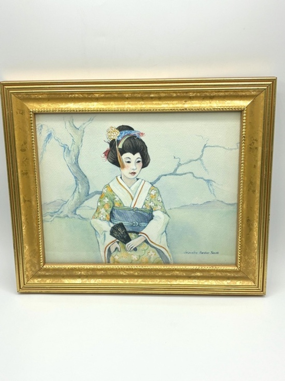 Beautiful Geisha Watercolor Framed Signed Jacqueline Bardner Smith